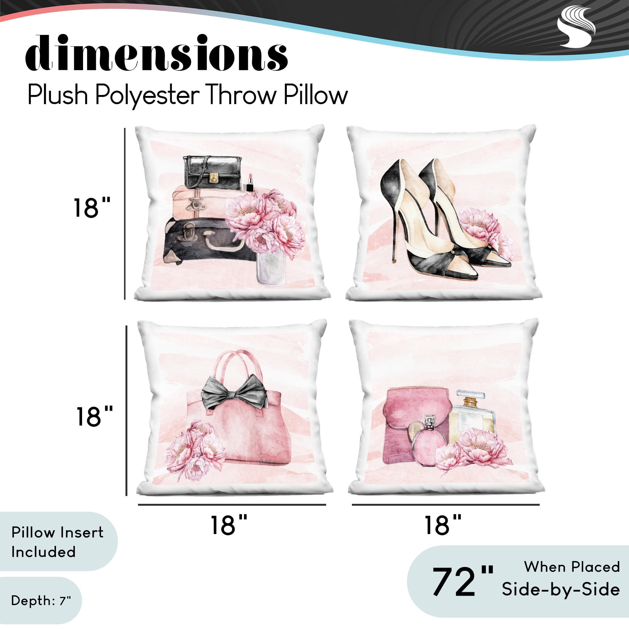 Stupell Industries Rosy Glam Time 4 Piece Decorative Printed Throw Pillow Set, design by Kim Allen, 18 x 7 x 18