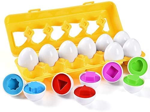 Easter Eggs - 12 Pack - Learning Toy Gift for Toddler 1 2 3 Year Old, Educational Preschool Game, Color and Shape Recognition Skill Development