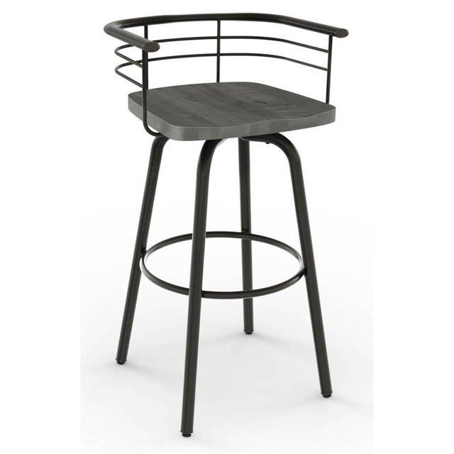 Amisco Brisk 25" Distressed Wood Swivel Counter Stool in Gray/Gun Metal
