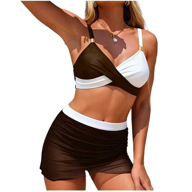Ohufall Womens Swimsuits Tummy Control, Women Ruched Bikini Wrap 2 Piece Bathing Suit Push Up Swimsuit