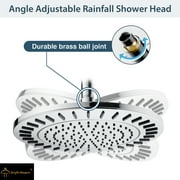 BRIGHT SHOWERS Rain Shower Head, 9 Inch High Pressure Waterfall Showerhead with Adjustable Angle and Anti-clogging Silicone Nozzles, Luxury Bathroom Overhead Rainfall Shower Head, Chrome
