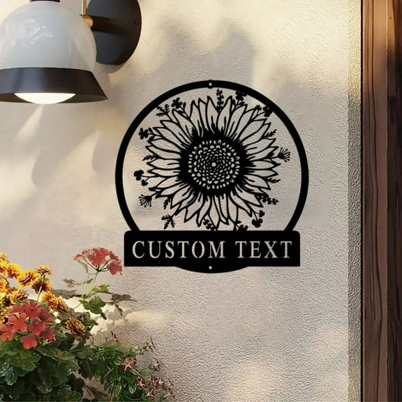 Custom Name Address Flower Metal Garden Sign, Personalized Home Garden Decor for Outside Signs Hanging Wall Art Plaque Housewarming Gift