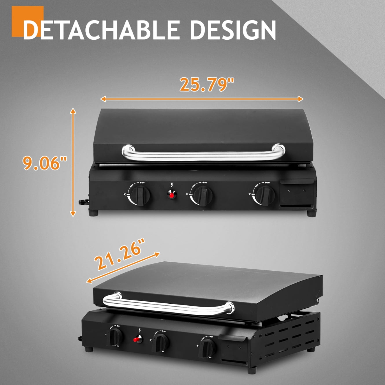 3-Burner Flat Top Gas Griddle, Portable Cooking Station with Ceramic Coated Cast Iron Pan, 30,000 BTU Propane Tabletop Griddle for Outdoor, Barbecue, Backyard, Cookout, Black