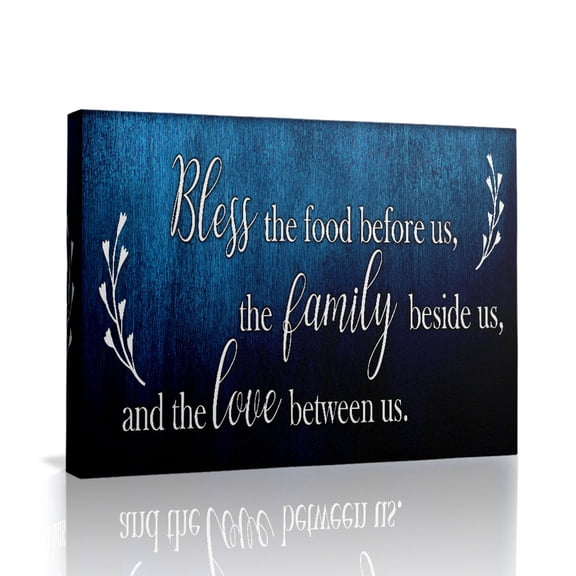 Bless the Food & Family Canvas Wall Art (Dinner Blessing Tone) Ready to Hang for Kitchen