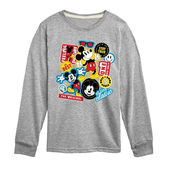 Disney - Mickey Sticker Look - Youth Long Sleeve Graphic T-Shirt