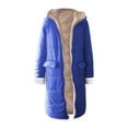 thumbnail image 3 of Women's Mid-Length Solid Color Winter Coat, Warm Hooded Long Sleeve Jacket with Soft Insulation, Knee-Length Casual Outerwear for Cold Weather, Classic Hood Daily Wear Parka Blue L, 3 of 5