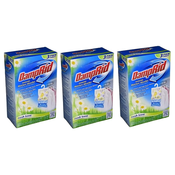 3 Pack - DampRid Hanging Moisture Absorber, Fresh Scent, 14 oz bags, 3 ea