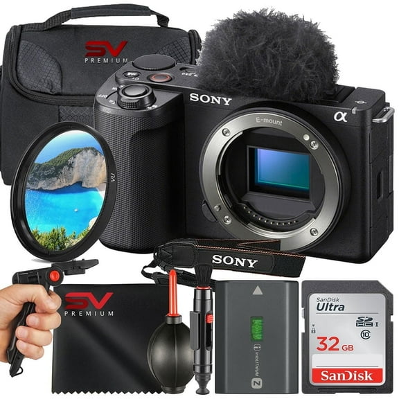 Sony ZV-E10 II Mirrorless Camera (Black) (Body Only)   SanDisk 32GB Memory Card   Pistol Grip Tripod   SV Premium Accessory Bundle (International Model)