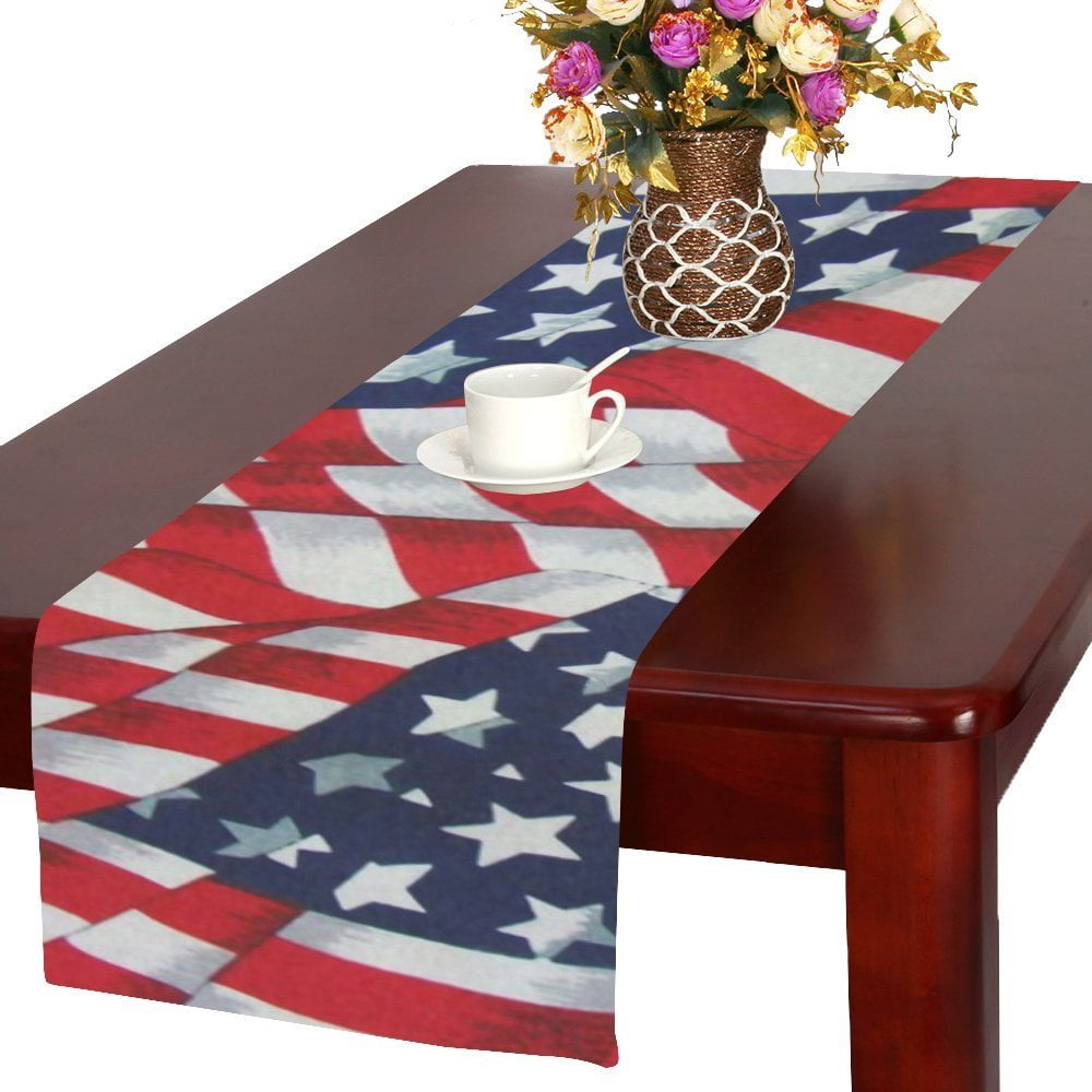 MYPOP Vintage American Flag Table Runner 16x72 inch For Dinner Parties