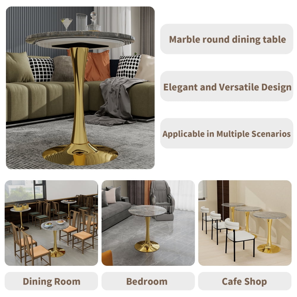 27.6-Inch Round Mid-Century Modern Dining Table & Coffee Table, Faux Marble Top, Pedestal Side Table for Living Room