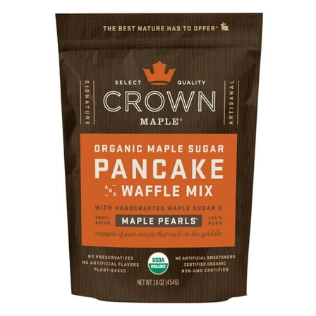 Crown Maple Organic Maple Sugar Pancake Mix with Handcrafted Maple Sugar and Small-Batch Maple Pearls 16 oz