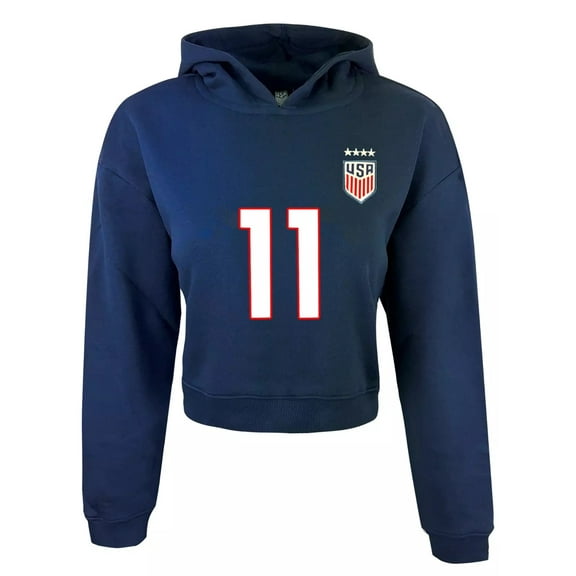 Icon Sports USWNT Sophia Smith #11 Women's Navy Cropped Hoodie - Official Team Apparel