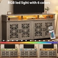 thumbnail image 2 of M optimized Farmhouse TV Stand, Mid Century Modern Entertainment Center with LED Lights and Storage, Wooden Media Console Cabinet Furniture with Glass Door for Living Room Bedroom, Grey, 2 of 7