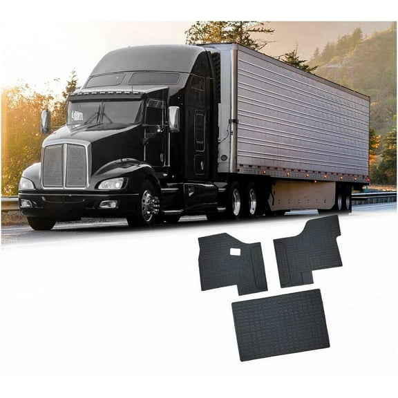 Semi Truck Black Floor Mats Liners Compatible w/ T680 (2013-2020), T880 (2014-2020), W990’S (2019-2020), Peterbilt 579 (2013-2020) - 3 Pcs Set