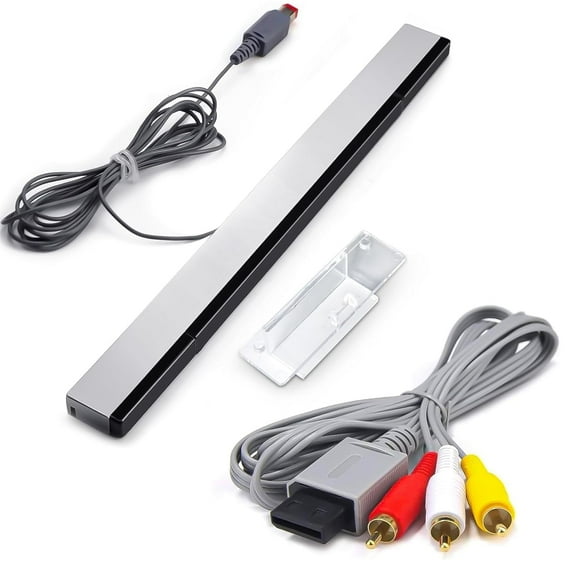 2 in 1 Wii Sensor Bar   Wii Composite Audio Video Cable, Wii AV Cables and Wired Motion Sensor Bar, Wii Replacement Cables Set Compatible with Wii Console