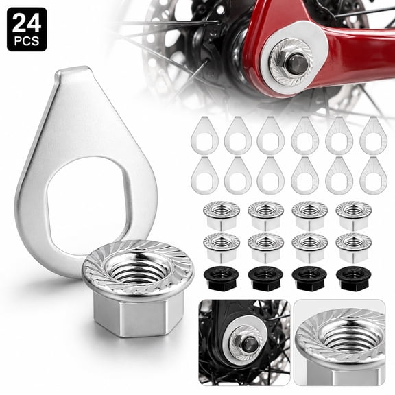 24-Piece Bike Axle Nut and Safety Washer Kit, M8 M9.5 M10 Bicycle Wheel Hub Nut Replacement, Front and Rear Axle Nuts for Mountain, Road, City Bikes, Bike Repair Parts Maintenance Kit