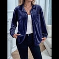 thumbnail image 4 of Cárdigan de Terciopelo de Larga de Invierno para Mujer, Blusa Informal con Botones, Blusas para Mujer Azul Real XL, 4 of 10