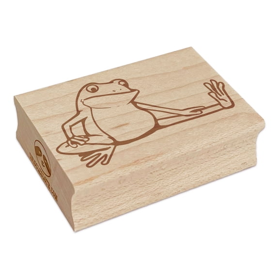 Limber Cartoon Frog Stretching Leg Exercise Rectangle Rubber Stamp Stamping Scrapbooking Crafting - Large 2.5in