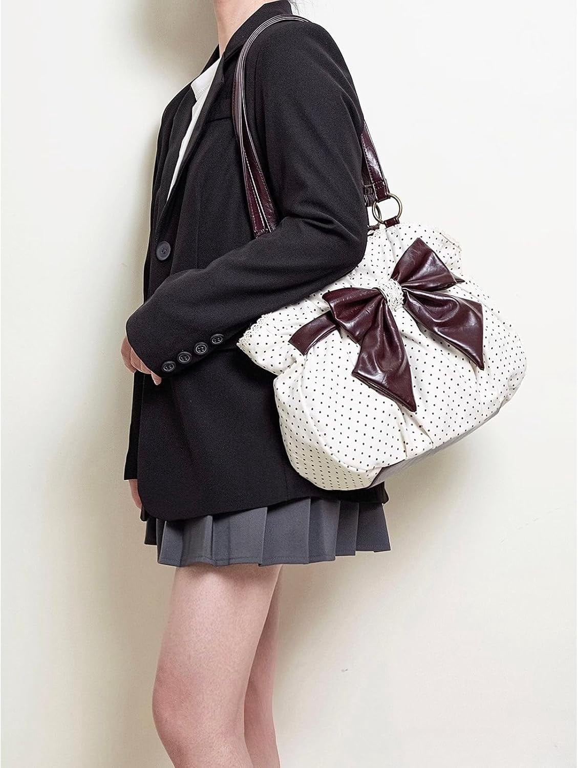 SPEKSEE Polka Dot Purse for Women Vintage Large Capacity Bow HandBag J Fashion Harajuku Gyaru Kawai Whimsical Accessories