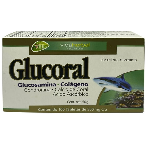 GLUCORAL C/100 TABS Glucosamina Colágeno Condroitina Calcio de Coral Ácido Ascorbico VIDA HERBAL GCT