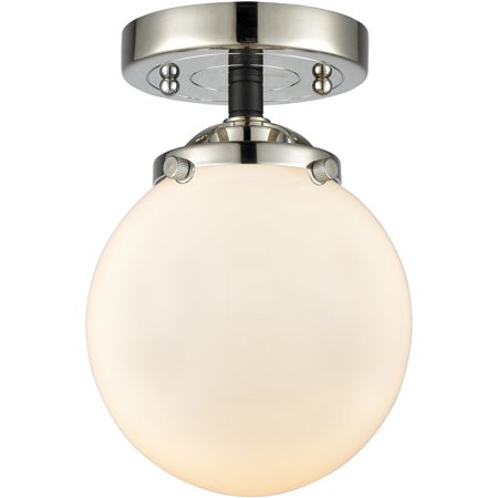 

Black Polished Nickel Tone Semi Flush 6 Wide Matte White Globe Glass Steel/Cast Brass Medium Base LED 1 Light Fixture