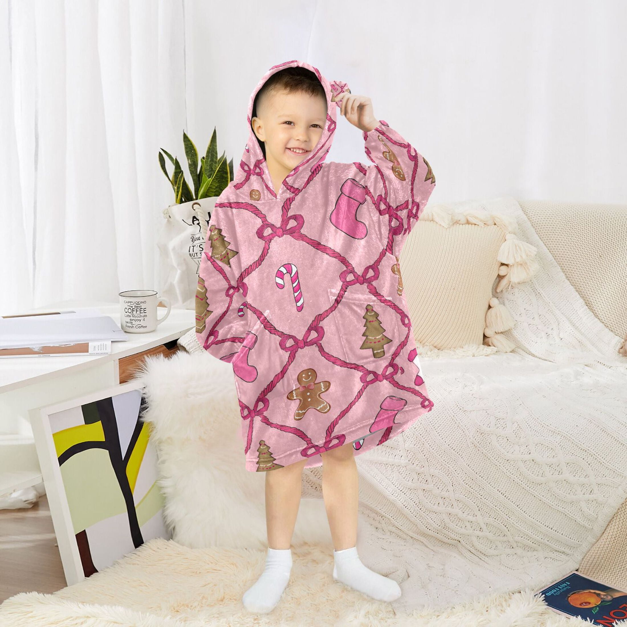 joogoo Wearable Blanket Hoodie for Gingerbread Candy Cane Oversized Sherpa Hooded 3-14 YR M