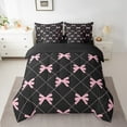 thumbnail image 2 of Erosebridal Princess Ribbon Bed in a Bag Twin size, Black Pink Bed Set, Stripe Geometry Reversible Bedding Twin Size, Breathable Room Decor, 7 Pieces, 2 of 6