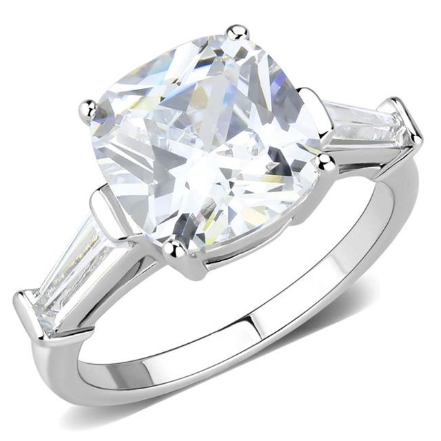 Women Rhodium Brass Ring with AAA Grade CZ in Clear - Size 7