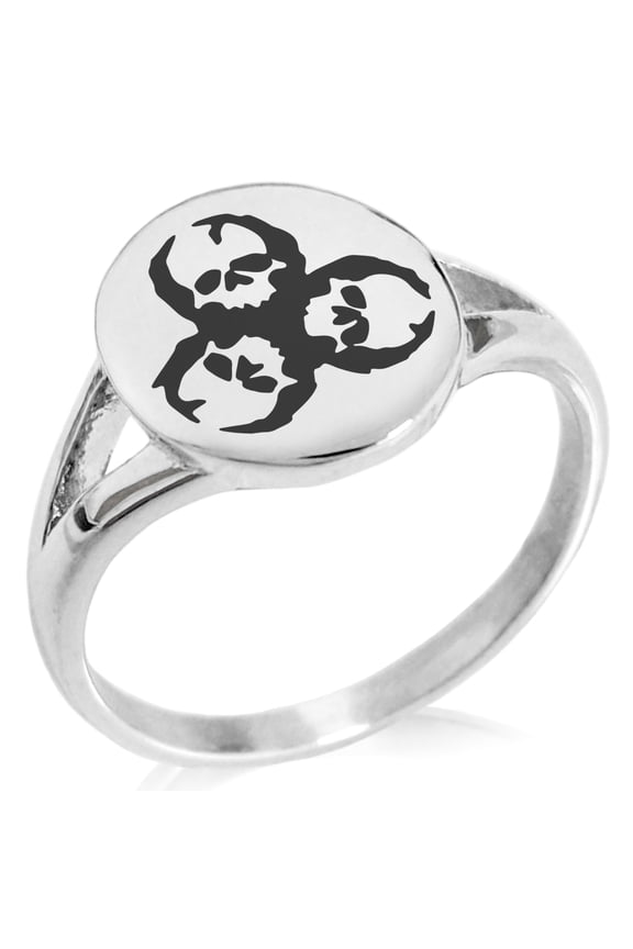 Stainless Steel Zombie Skull Biohazard Minimalist Oval Top Polished Statement Signet Ring