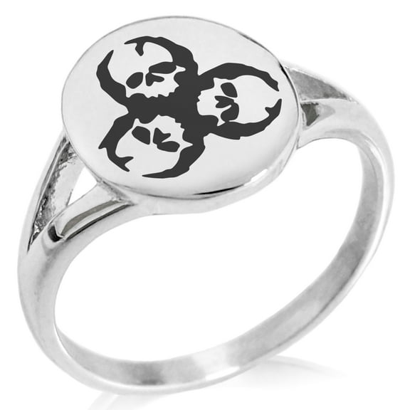 Stainless Steel Zombie Skull Biohazard Minimalist Oval Top Polished Statement Signet Ring