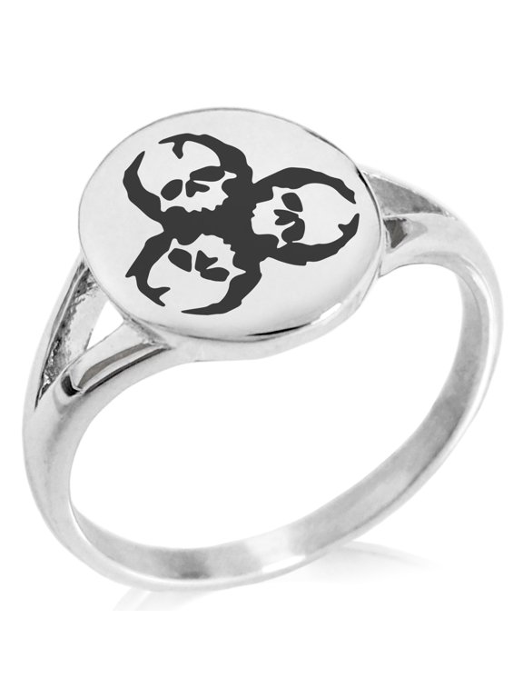 Stainless Steel Zombie Skull Biohazard Minimalist Oval Top Polished Statement Signet Ring