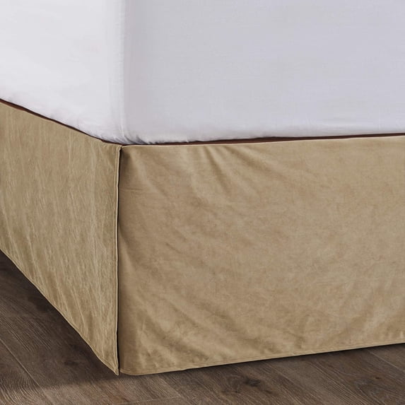 HiEnd Accents Tan Velvet Tailored Bed Skirt, Full 16 Drop Full Tan