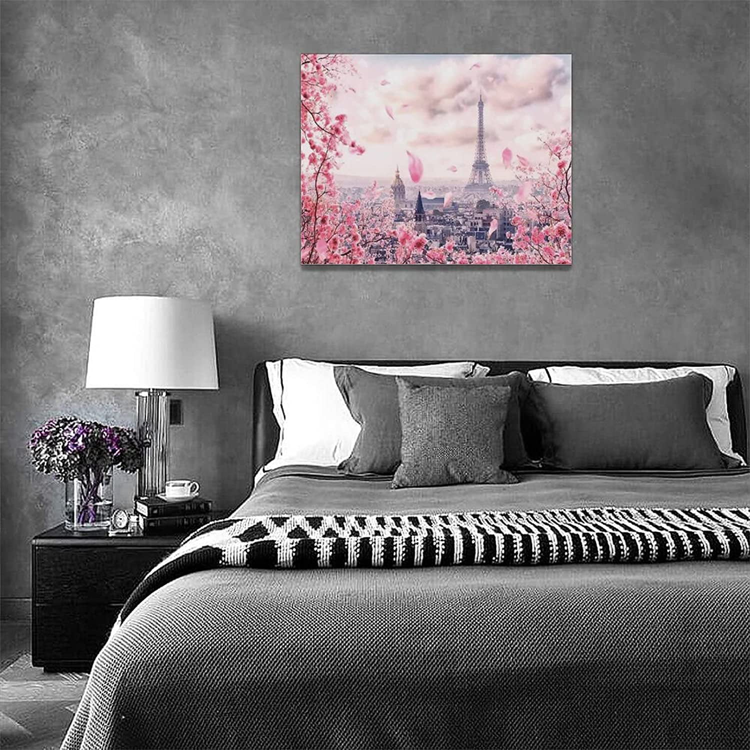 Home Bedroom Living Room Eiffel Tower Decoration Vinyl Cherry Blossom Wall  Decal