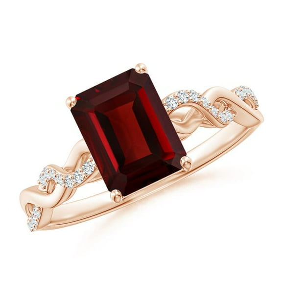 8x6mm Red Garnet & Natural Diamond (H/SI2) Emerald Cut Solitaire Ring 14K Rose Gold for Women Gifts