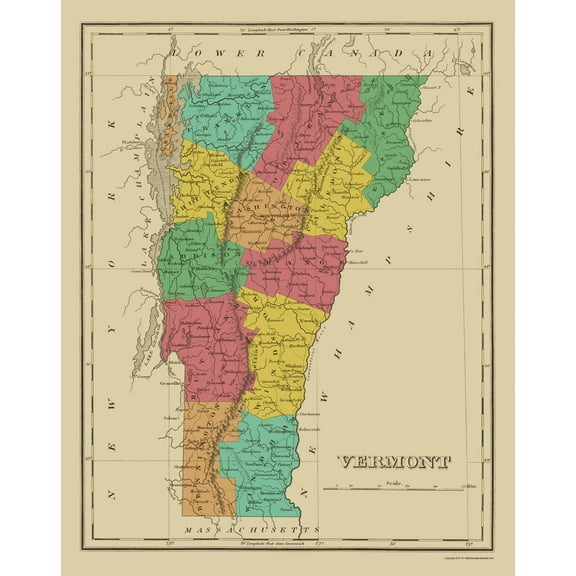 Historic State Map - Vermont - Finley 1831 - 23 x 29.15 - Vintage Wall Art
