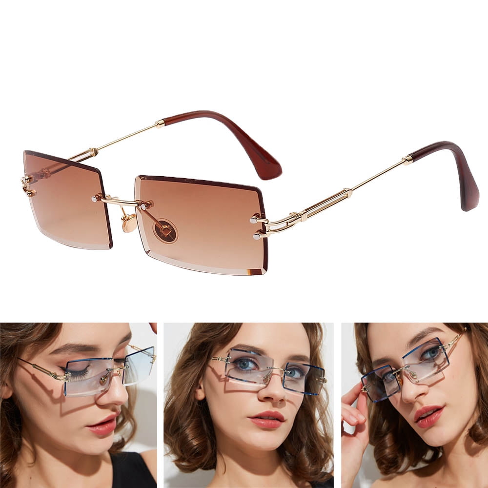 JANDEL Rimless Rectangle Sunglasses Tinted Frameless Eyewear Vintage  Transparent Rectangle Glasses for Women 