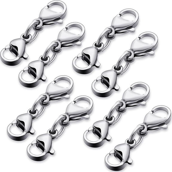 Double Lobster Clasp Extender Double Claw Connector Silver Bracelet Extension Clasp Small Bracelet Extender Necklace Shortener Clasp for DIY Jewelry Making Women Girls 25mm/ 0.98 Inch (8 Pieces)