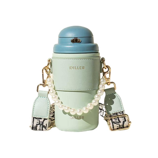 Bewildely Reemplazo de cadena de perlas portátil al vacío para mujer, elegante Color sólido, 580ml, botella de agua para chicas y señoras Teteras Verde Bewildely HA080495-02