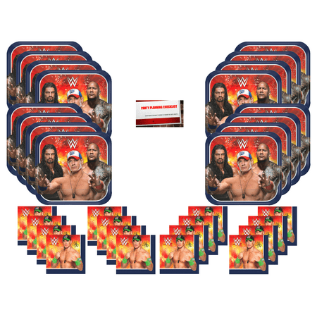 Wrestling WWE The Rock John Cena Party Supplies Bundle Pack for 16 (Plus Party Planning Checklist by Mikes Super Store)