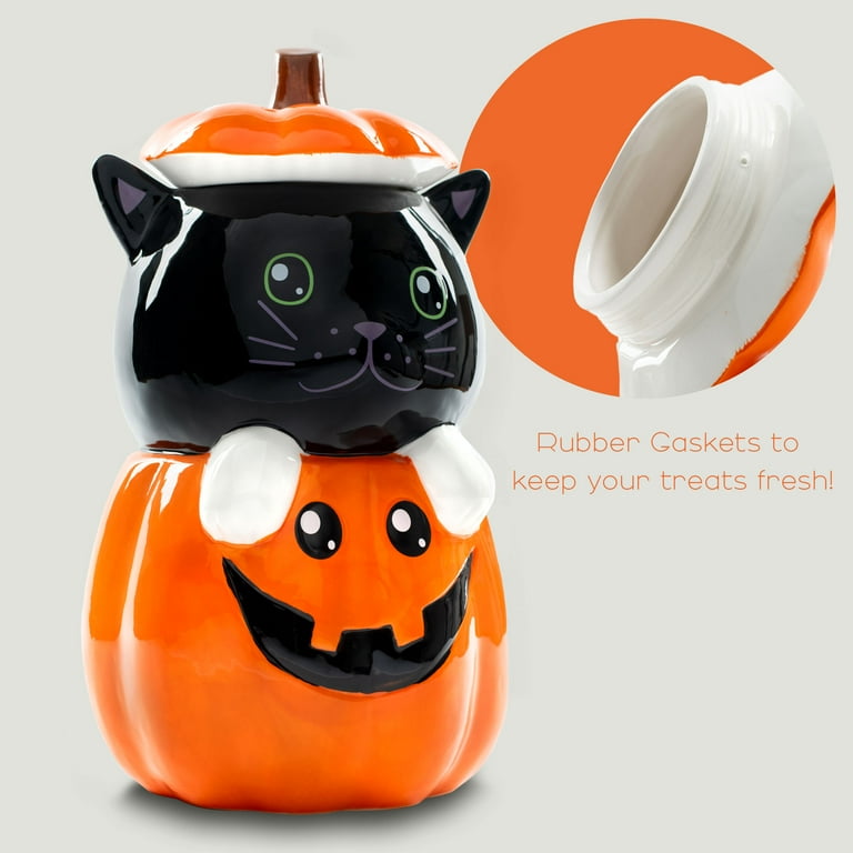 100 North Black Cat Pumpkin 11 x 6.3 Dolomite Ceramic Halloween