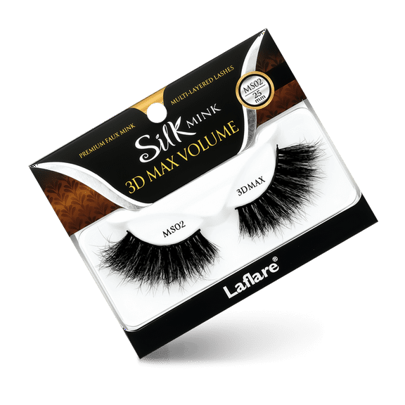 Laflare 3D SILK MINK MAX VOLUME Premium Faux Mink 25mm Extra Long Eyelashes, Cat Eyes, Wispy, Fluffy, Soft as Mink, Multi-layered Dramatic Volume False Lashes