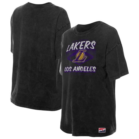 Women's New Era  Black Los Angeles Lakers Throwback Mineral Wash Oversized T-Shirt