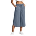 thumbnail image 2 of Barrel Pants for Women Cropped Linen Capris Petite Drawstring Wide Leg Cotton 2026 Casual Summer Boho Baggy Palazzo Pull On Trousers Blue 2XL, 2 of 7