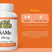 Natural Factors SAMe 200 mg, Helps Improve Joint Health, 60 Tablets