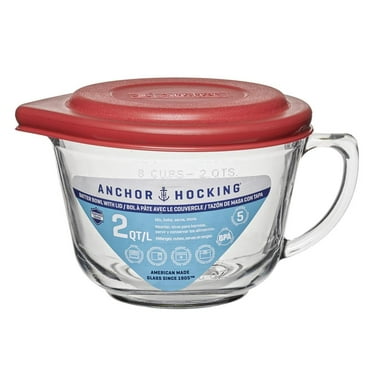 Anchor Hocking 2 Quart Glass Batter Bowl with Red Lid
