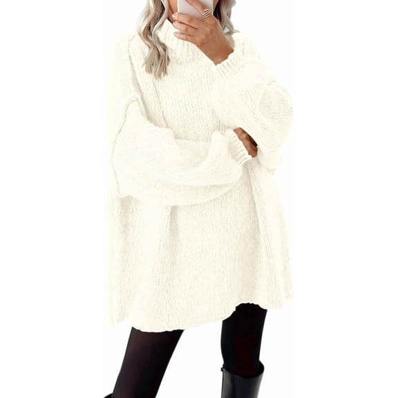BTFBM Sweaters for Women Fall Long Sleeve Mock Neck Cable Knit Oversized Sweater Pullover Tops Thick Winter Clothes
