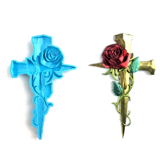 Todaioua Large Cross Resin Molds, 3D Silicone Resin Molds for Epoxy Casting, Cool Rose Cross Mold Angle Cross Tray Mold for Resin Clay Art Crafts Storage Wall Hanging Decor
