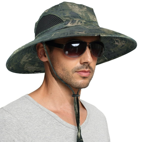 Sun Hats for Women, Waterproof Wide Brim Bucket Hat, UPF 50  UV Protection Caps with Drawstring, Summer Beach Wide Brim Cap for Fishing, ArmyGreen