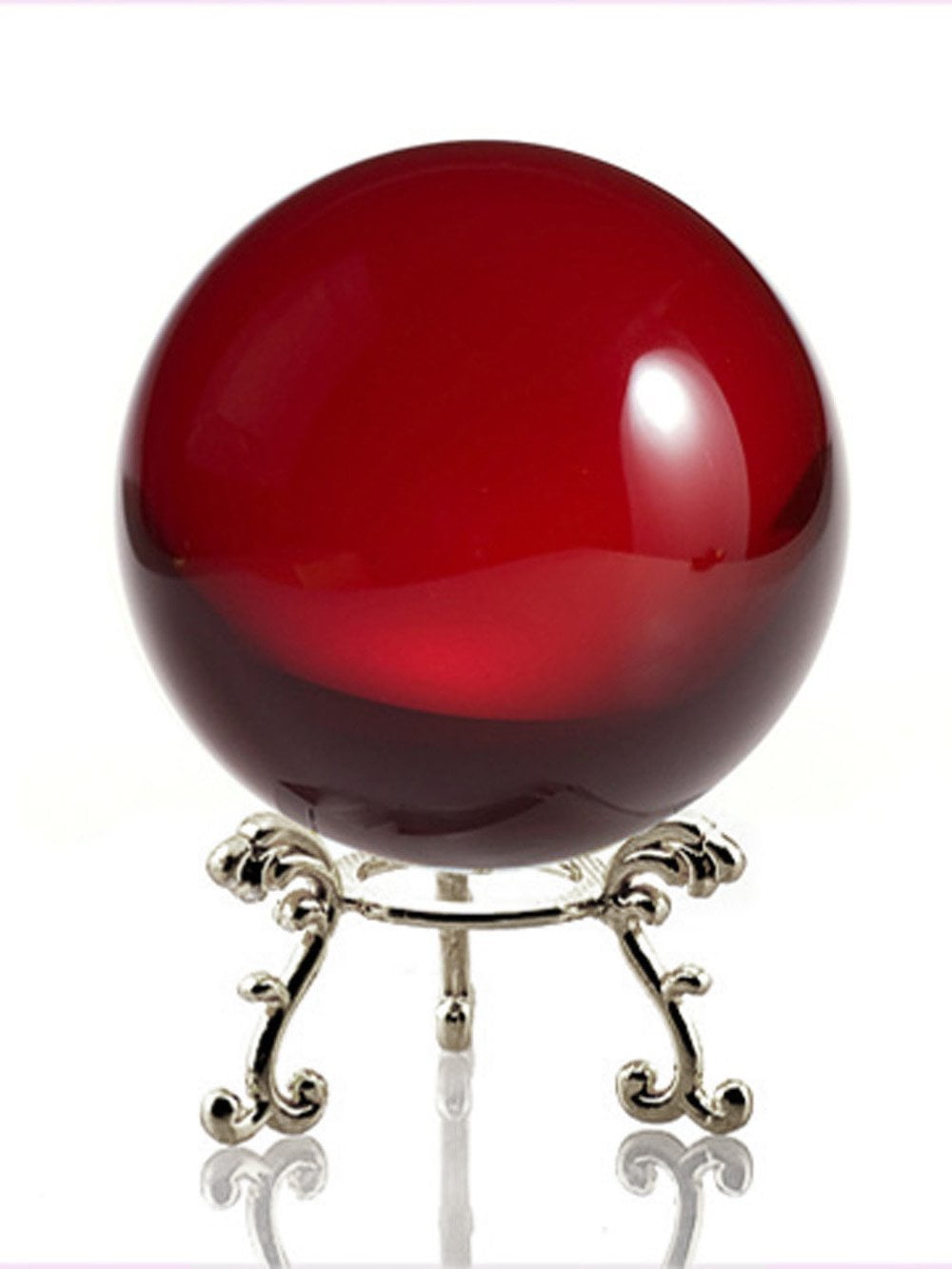 Ruby Red Crystal Ball 60mm 2.3" With Silver Flower Stand in Gift Box 
