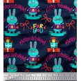 thumbnail image 1 of Soimoi Blue Poly Georgette Fabric Text & Bunny Kids Printed Fabric 1 Yard 42 Inch Wide, 1 of 3